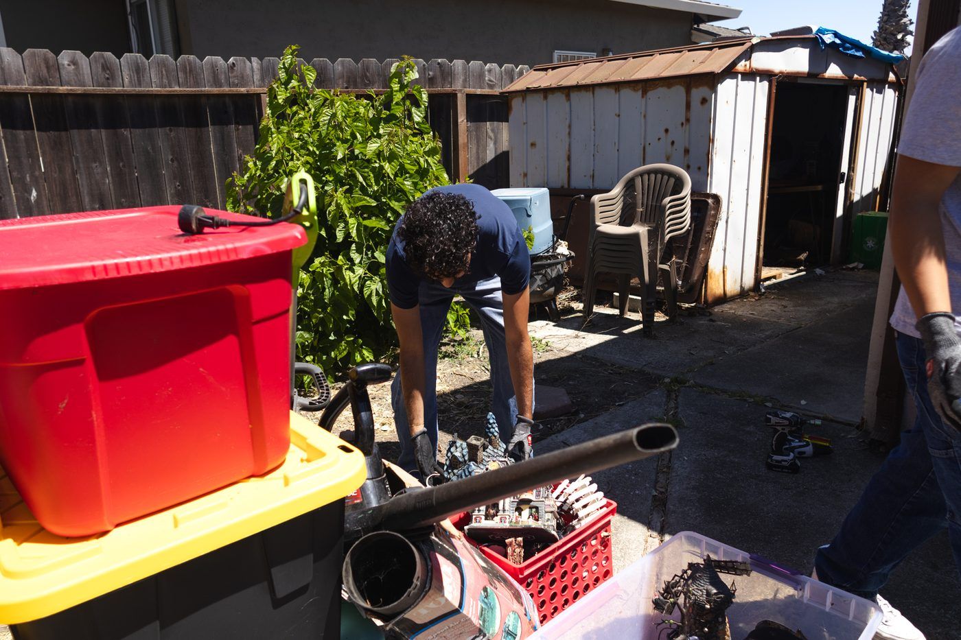 Mr. Removal crew clearing out a backyard shed