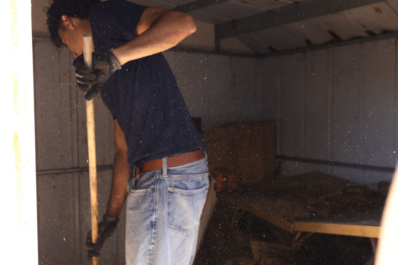 Sweeping out the shed during teardown